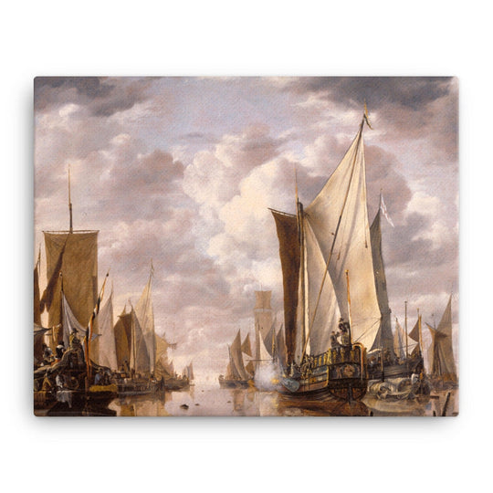 Shipping in a Calm at Flushing with a States General Yacht Firing a Salute